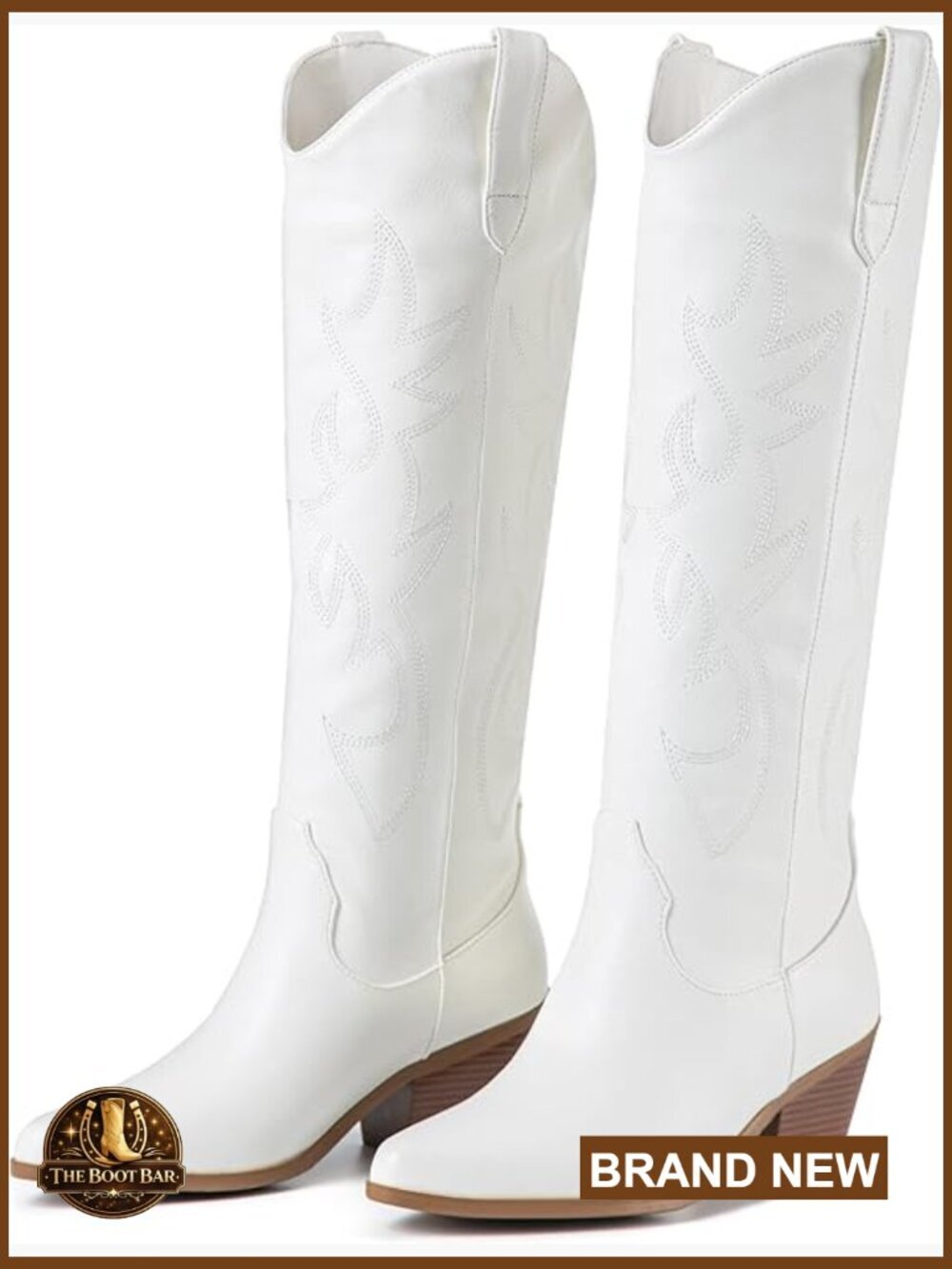 Cowboy Boots 2 Inch Low Heel Knee High Western Cowgirl Embroidered Chunky Heel
